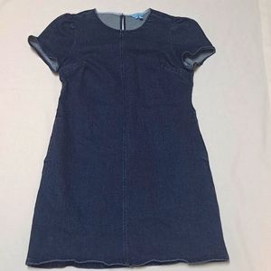 Draper James Modest Dark Wash Denim Shift Dress with Puff Sleeves